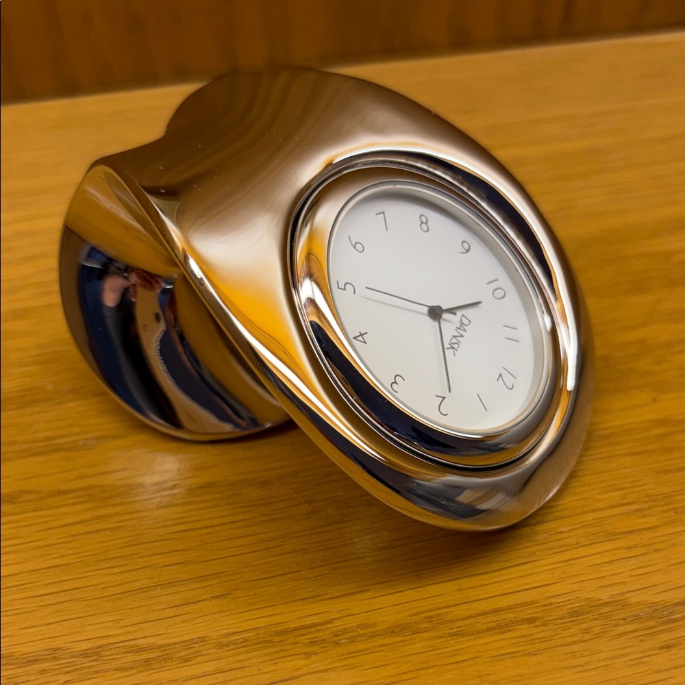 Dansk Chrome Sculptural Desk Clock in Silver and White